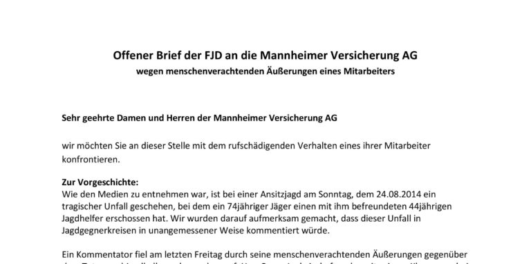 Mannheimer Versicherungen: FJD fordert Stellungnahme